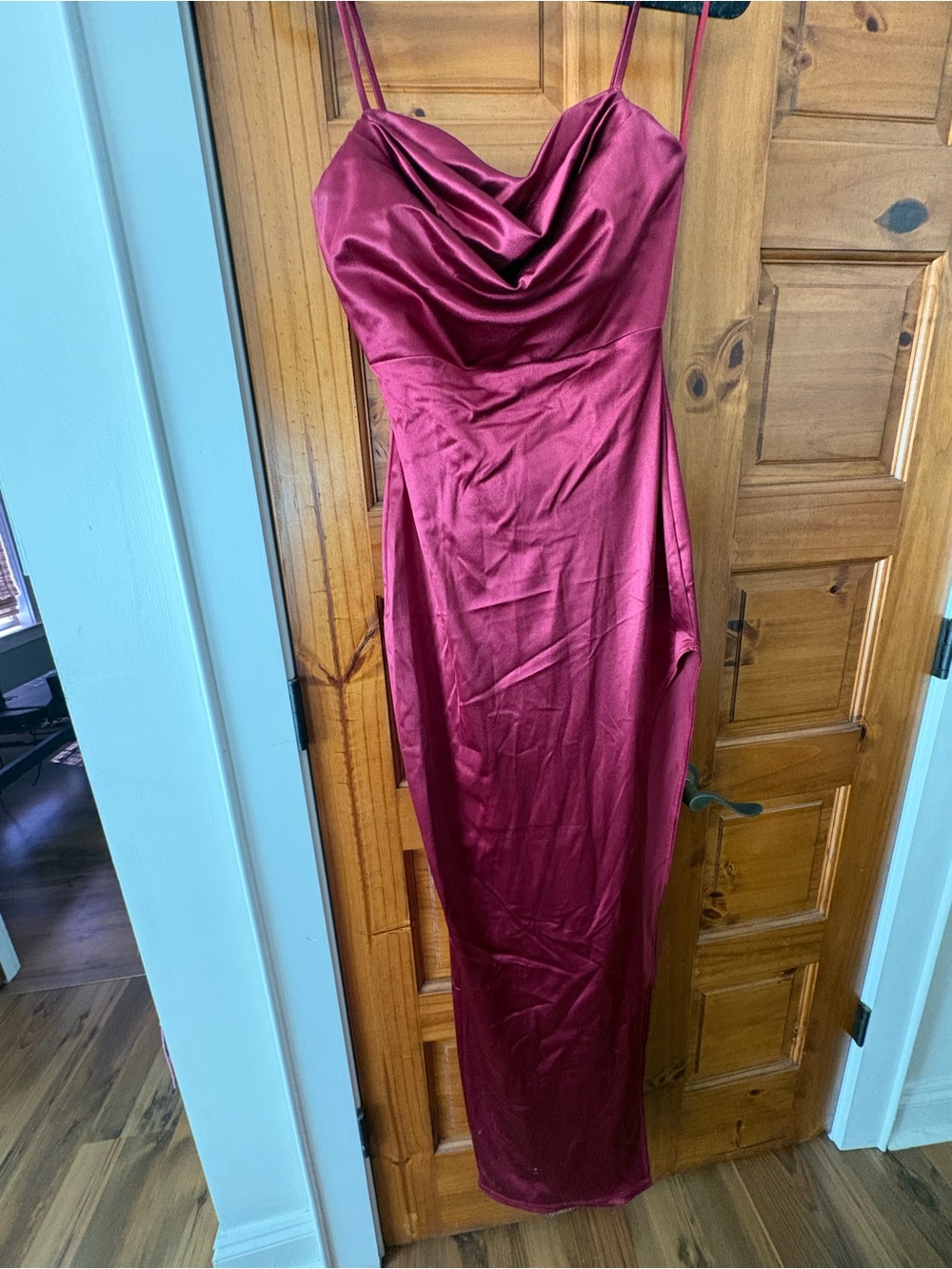 Windsor Satin Cowl Neck Wine Maxi Dress